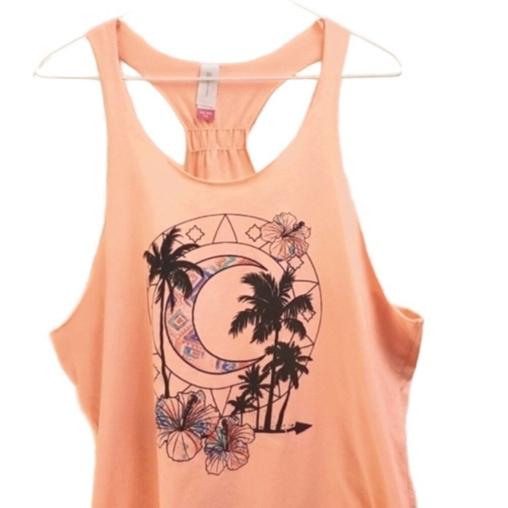 No Boundaries Peach Palm Tree Moon Racerback Tank Top Women's Plus Size XXL